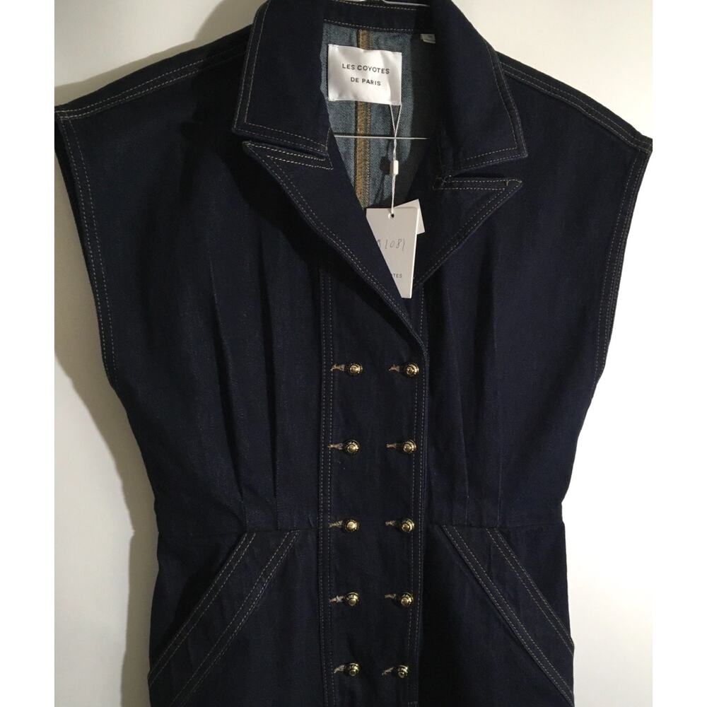 Les Coyotes De Paris Dory Women's Size 36 Dark Denim Button Front Mini Dress - Picture 6 of 6